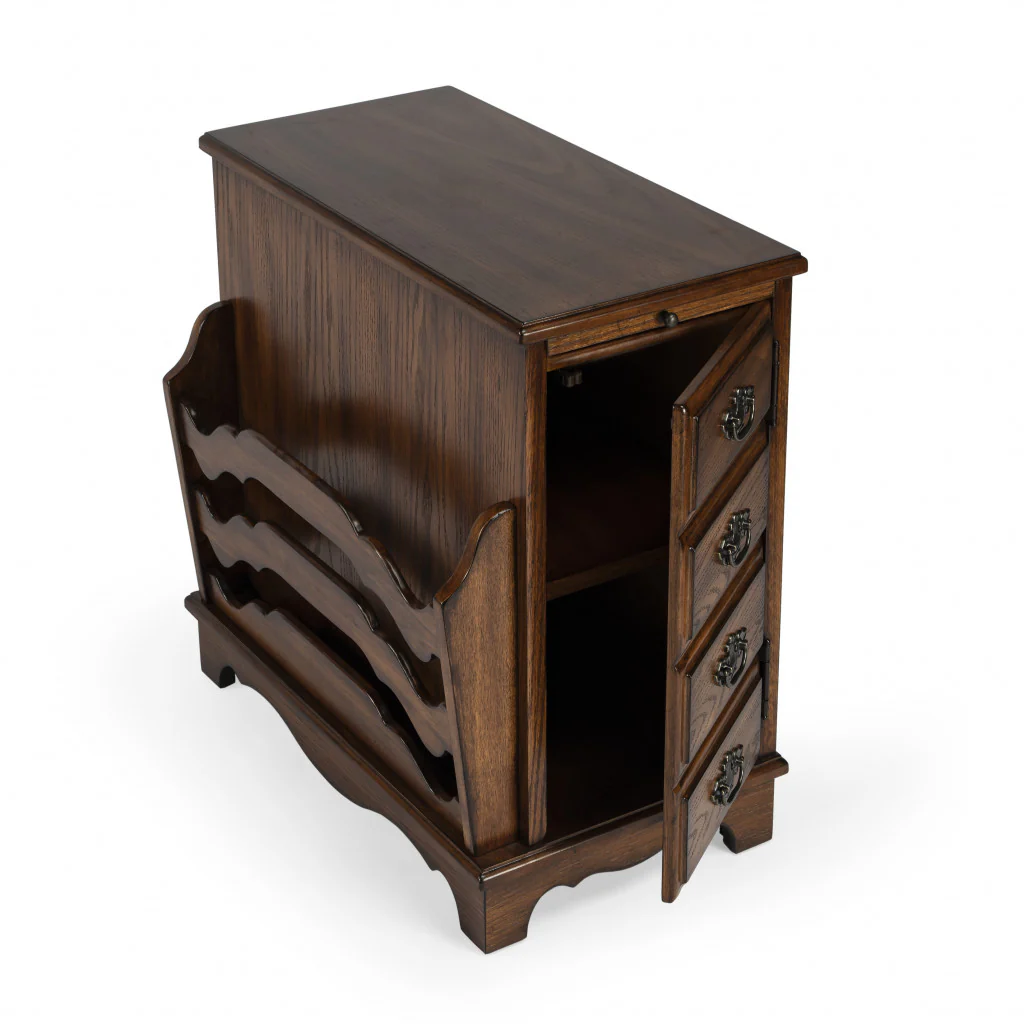 24" Cherry Brown End Table With Drawers And Magazine Rack By Homeroots - Image 2