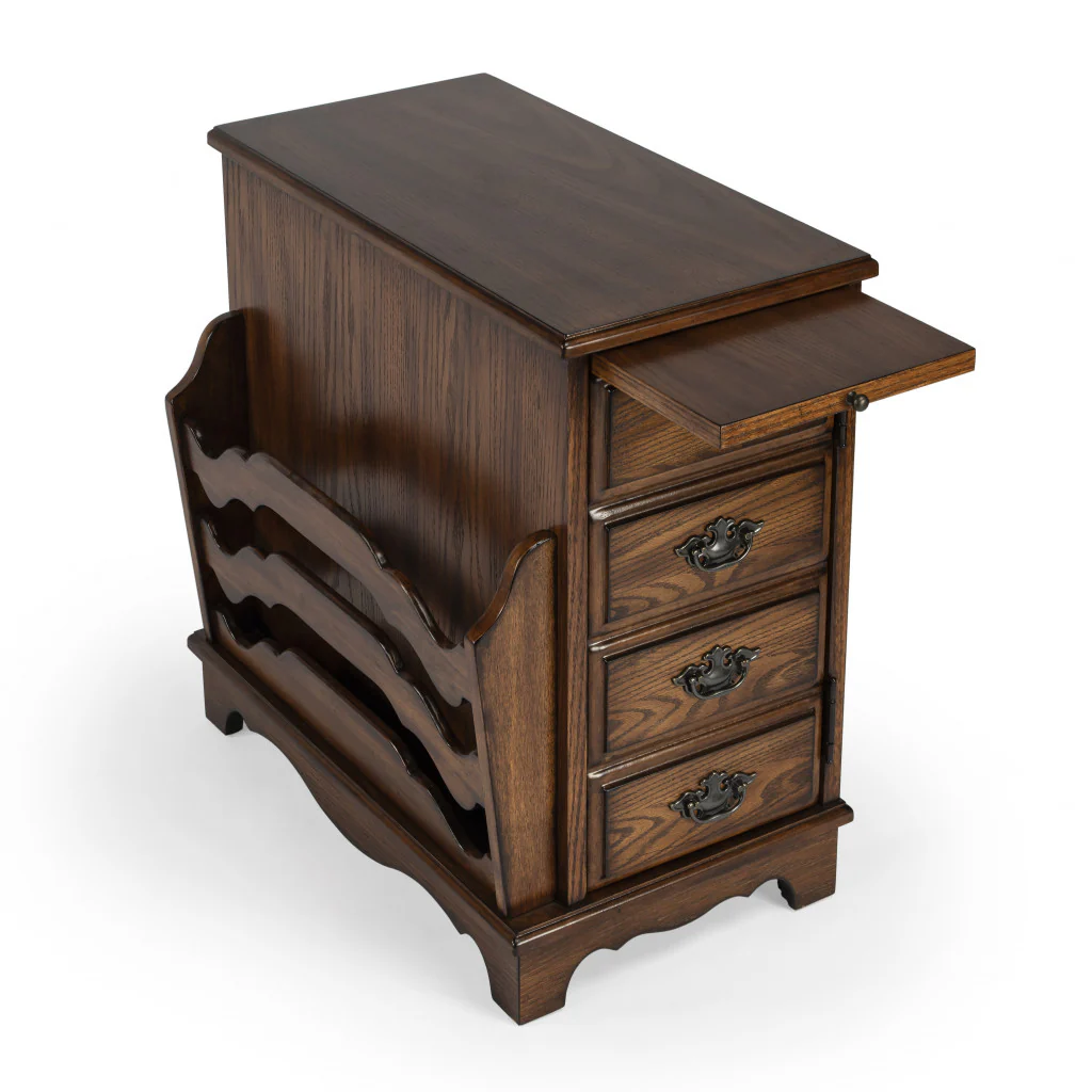 24" Cherry Brown End Table With Drawers And Magazine Rack By Homeroots - Image 3