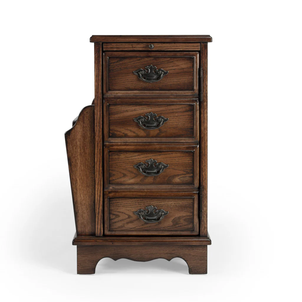 24" Cherry Brown End Table With Drawers And Magazine Rack By Homeroots - Image 4