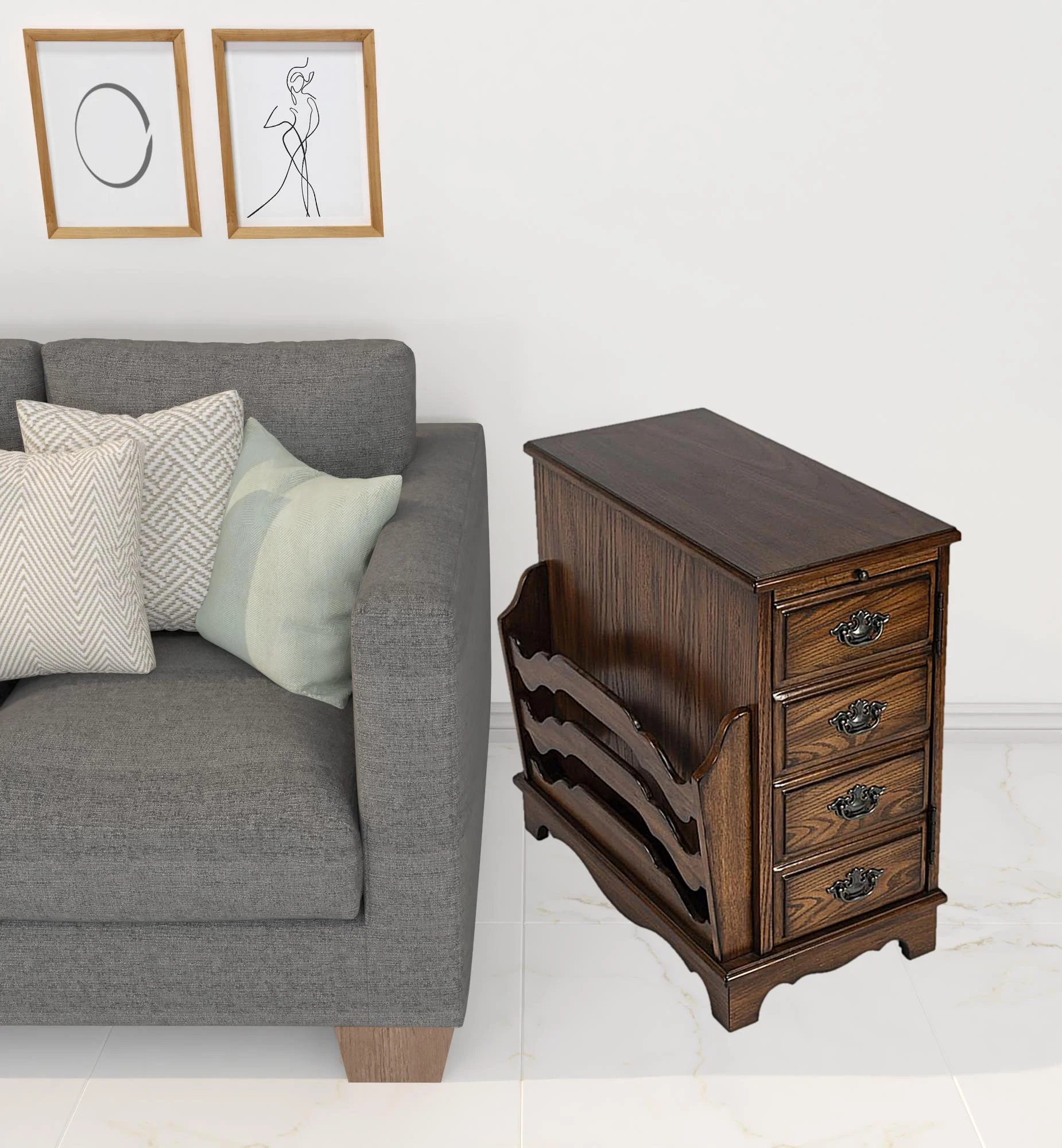 24" Cherry Brown End Table With Drawers And Magazine Rack By Homeroots - Image 7