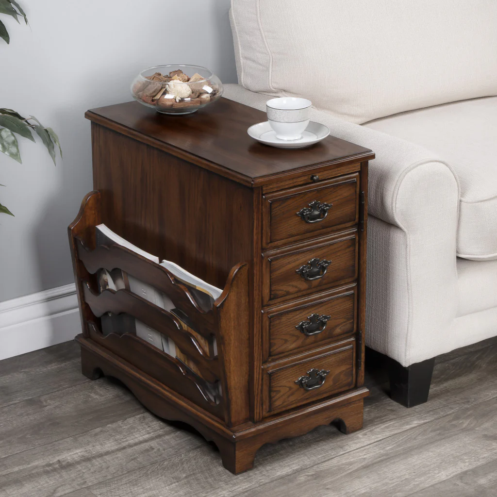 24" Cherry Brown End Table With Drawers And Magazine Rack By Homeroots - Image 8