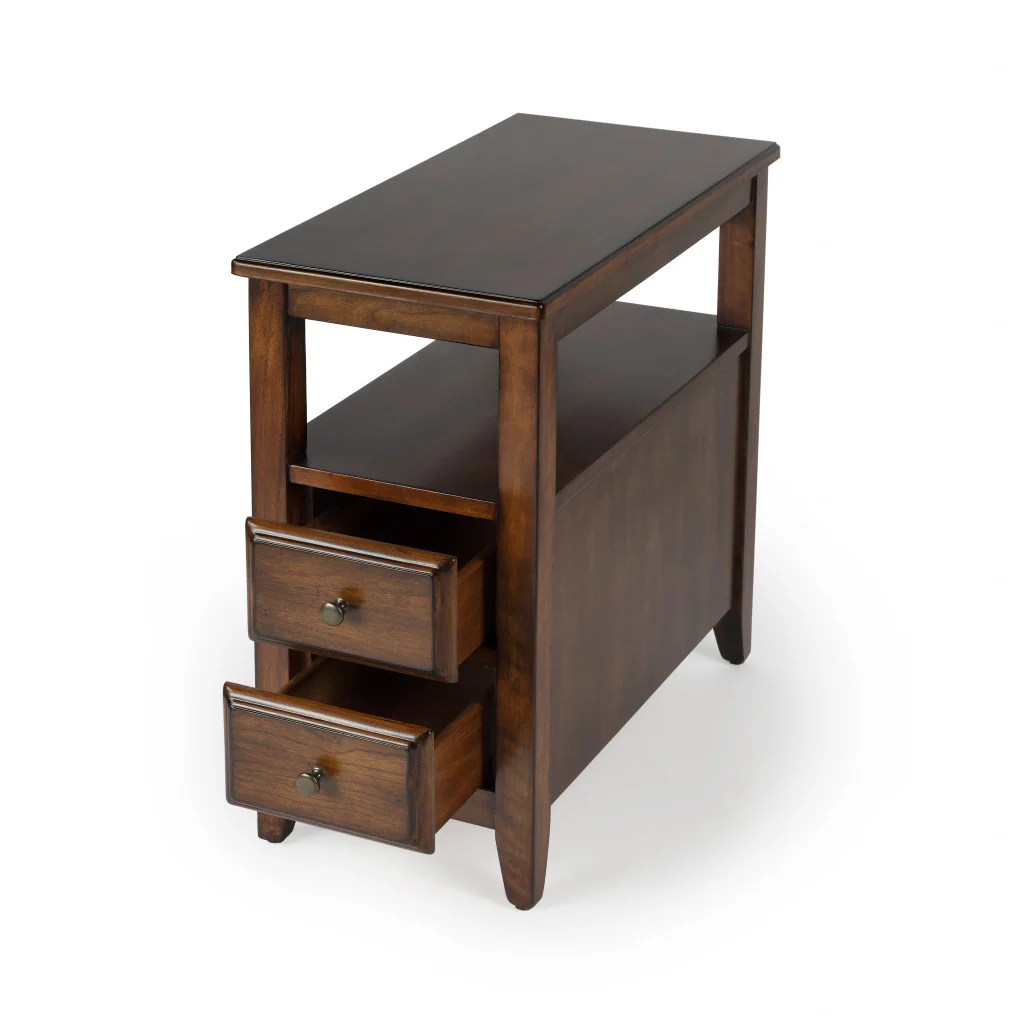 24" Cherry Brown Narrow End Table With Two Drawers And Shelf By Homeroots - Image 2