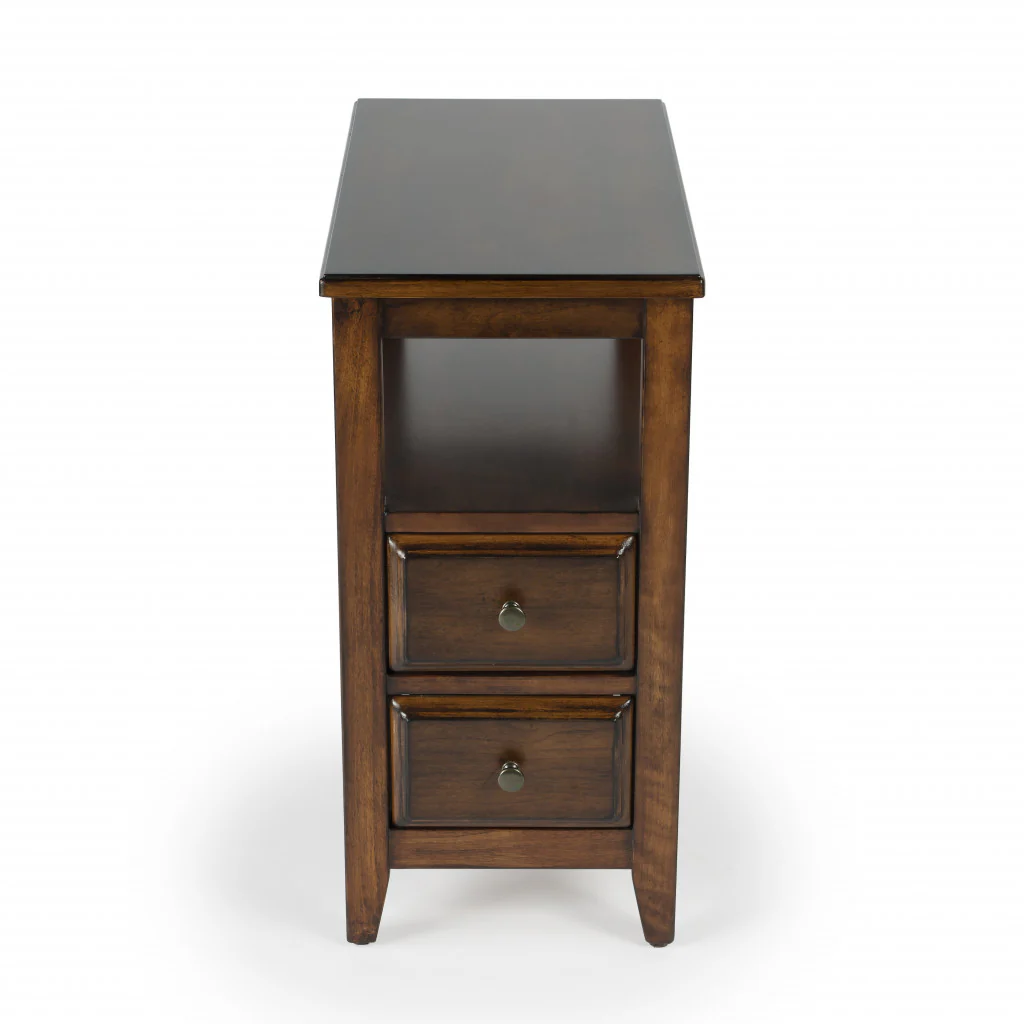 24" Cherry Brown Narrow End Table With Two Drawers And Shelf By Homeroots - Image 3