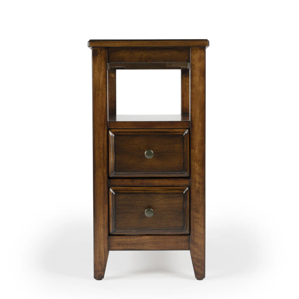 24" Cherry Brown Narrow End Table With Two Drawers And Shelf By Homeroots - Image 4