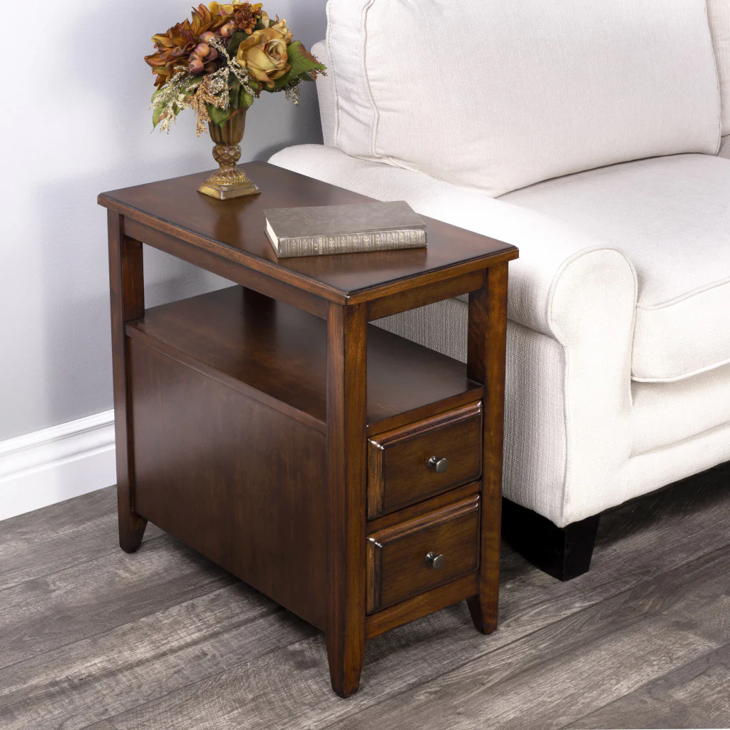24" Cherry Brown Narrow End Table With Two Drawers And Shelf By Homeroots - Image 8