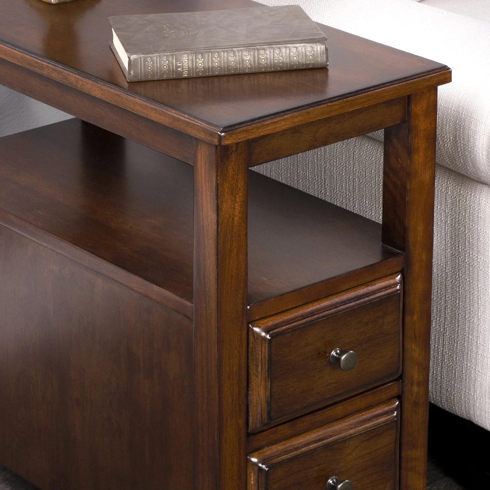 24" Cherry Brown Narrow End Table With Two Drawers And Shelf By Homeroots - Image 9