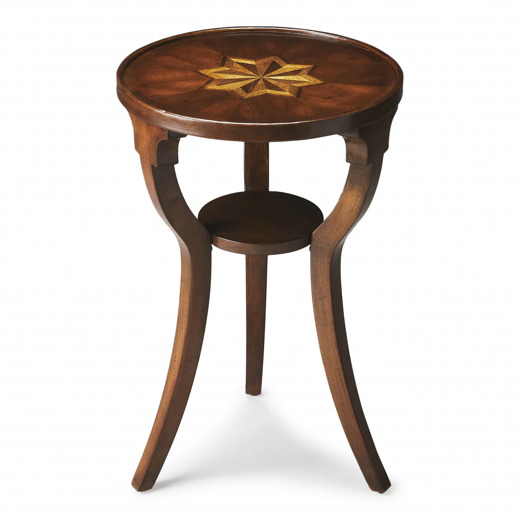 24" Cherry Manufactured Wood Round End Table With Shelf By Homeroots - Image 2