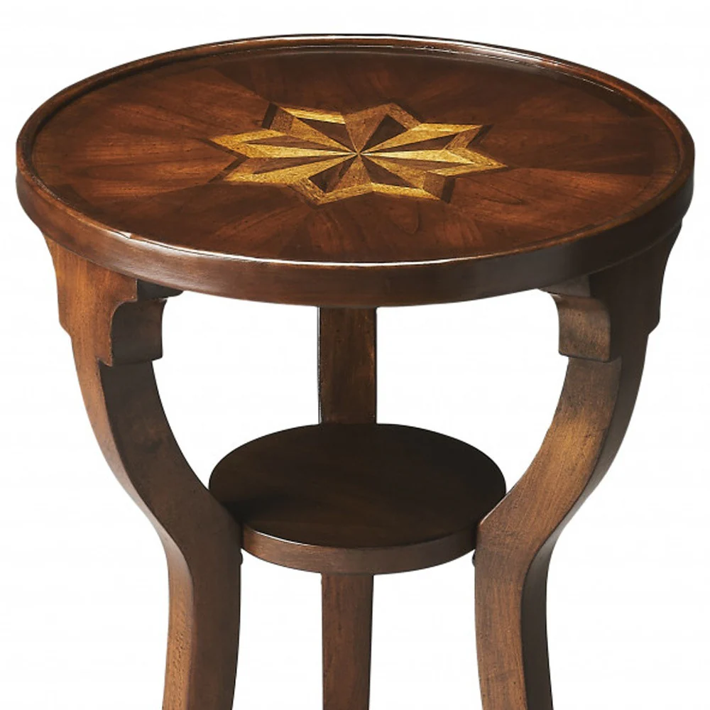24" Cherry Manufactured Wood Round End Table With Shelf By Homeroots - Image 5