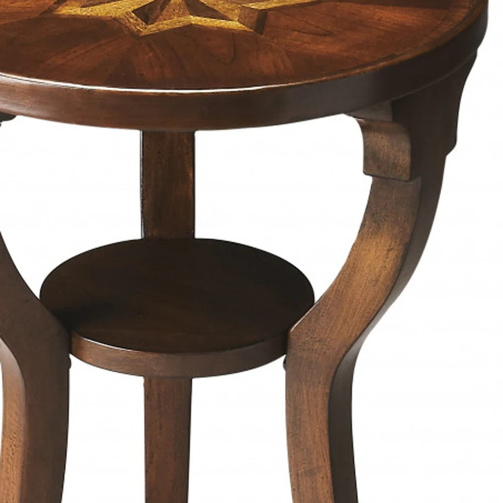 24" Cherry Manufactured Wood Round End Table With Shelf By Homeroots - Image 6