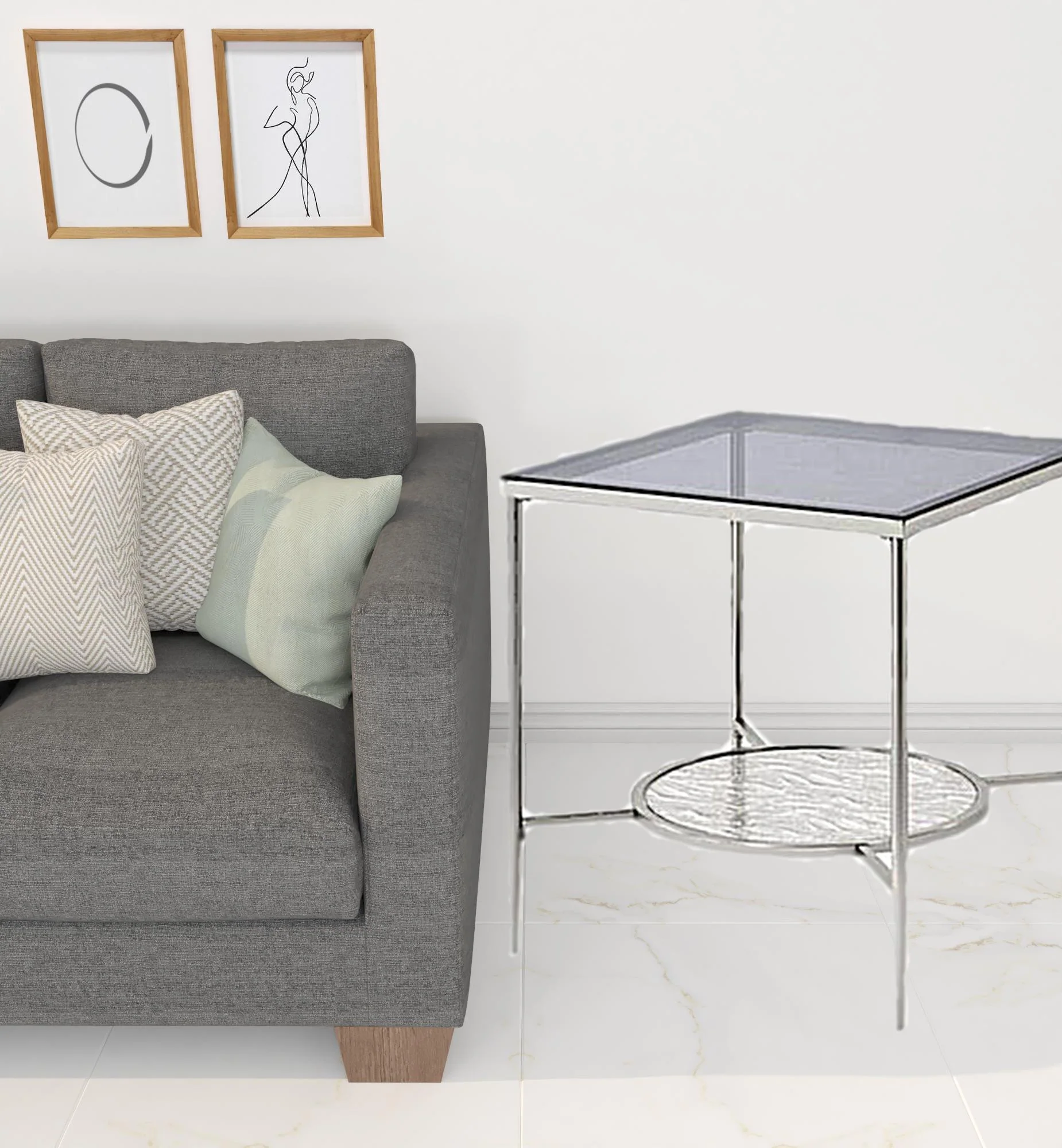 24" Chrome And Clear Glass And Metal Square End Table With Shelf By Homeroots - Image 2