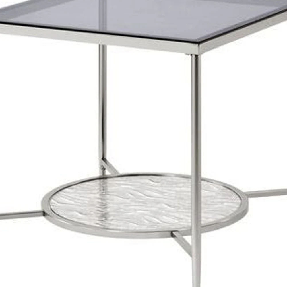 24" Chrome And Clear Glass And Metal Square End Table With Shelf By Homeroots - Image 3