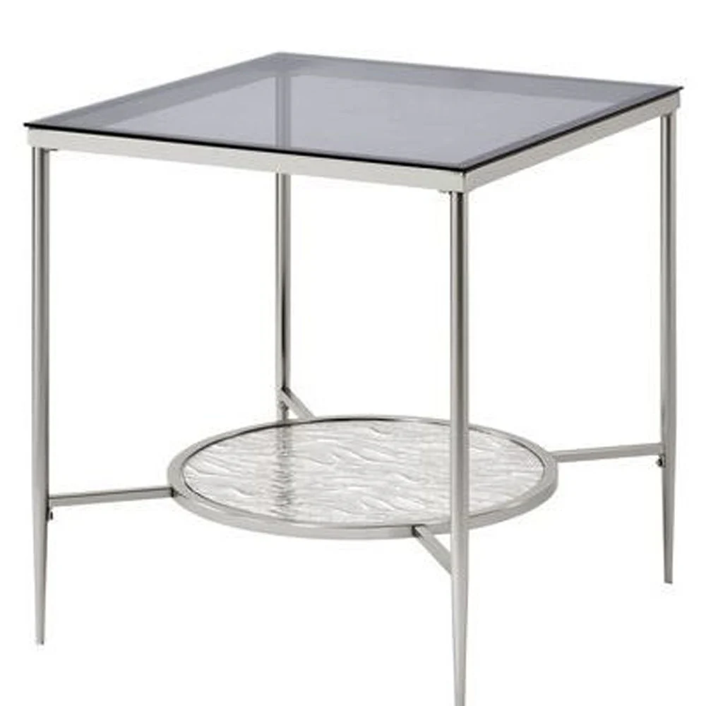 24" Chrome And Clear Glass And Metal Square End Table With Shelf By Homeroots - Image 4
