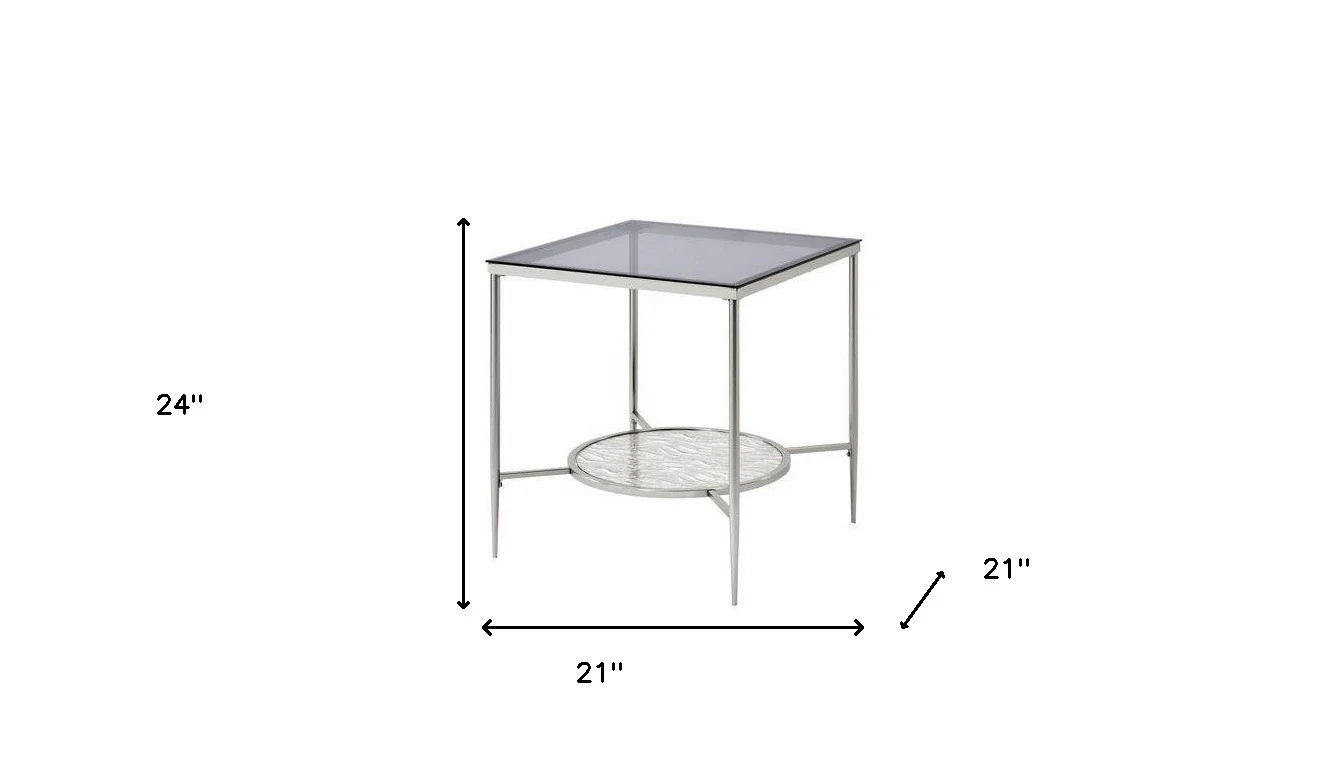 24" Chrome And Clear Glass And Metal Square End Table With Shelf By Homeroots - Image 5