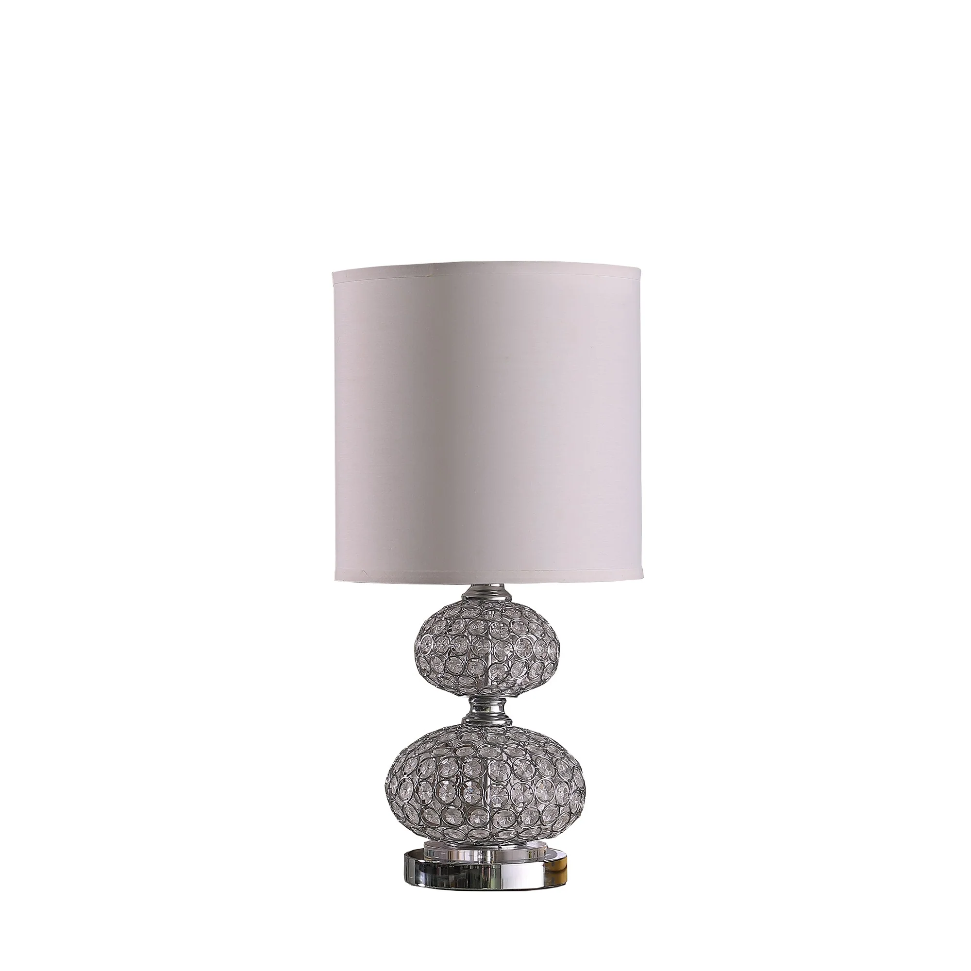 24" Chrome and Faux Crystal Double Orb Table Lamp With White Classic Drum Shade By Homeroots - Image 3