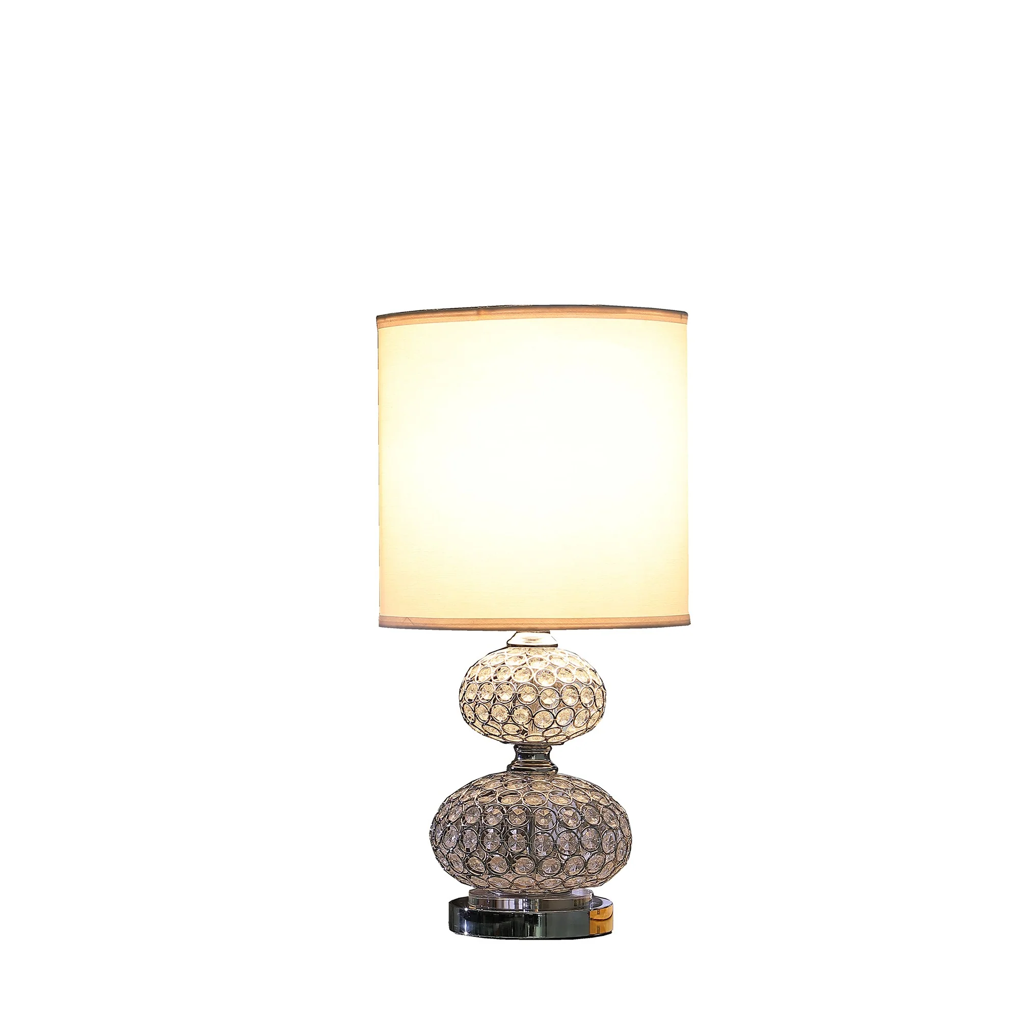 24" Chrome and Faux Crystal Double Orb Table Lamp With White Classic Drum Shade By Homeroots - Image 4