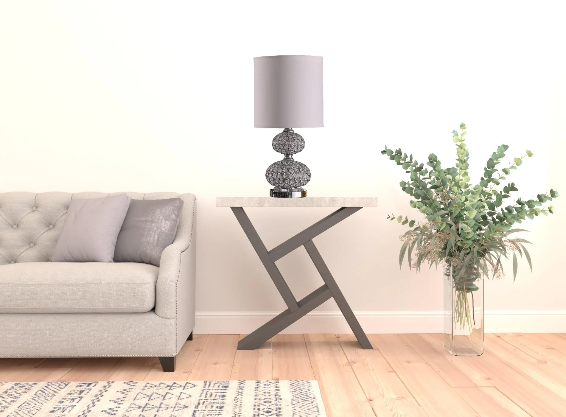 24" Chrome and Faux Crystal Double Orb Table Lamp With White Classic Drum Shade By Homeroots - Image 5