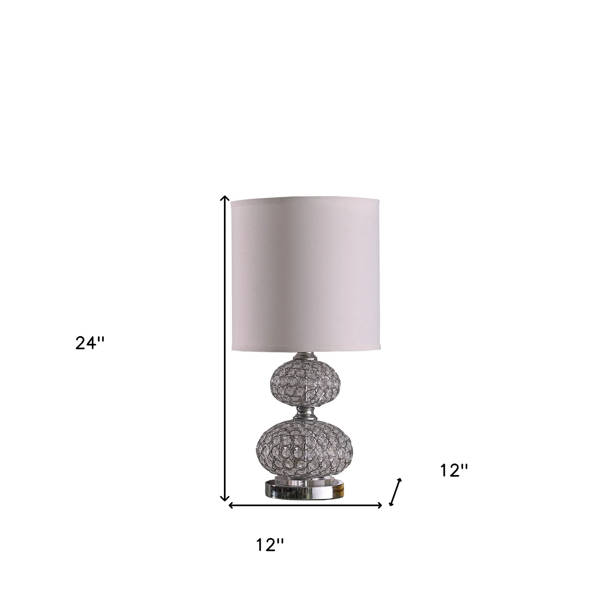 24" Chrome and Faux Crystal Double Orb Table Lamp With White Classic Drum Shade By Homeroots - Image 6