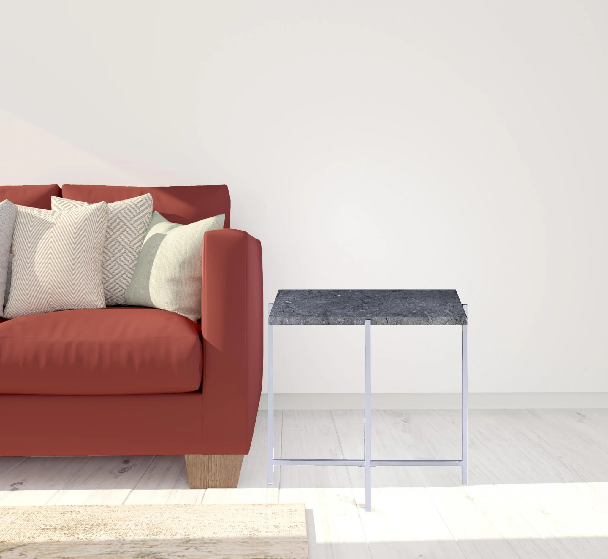 24" Chrome And Faux Marble Manufactured Wood And Metal Rectangular End Table By Homeroots - Image 2