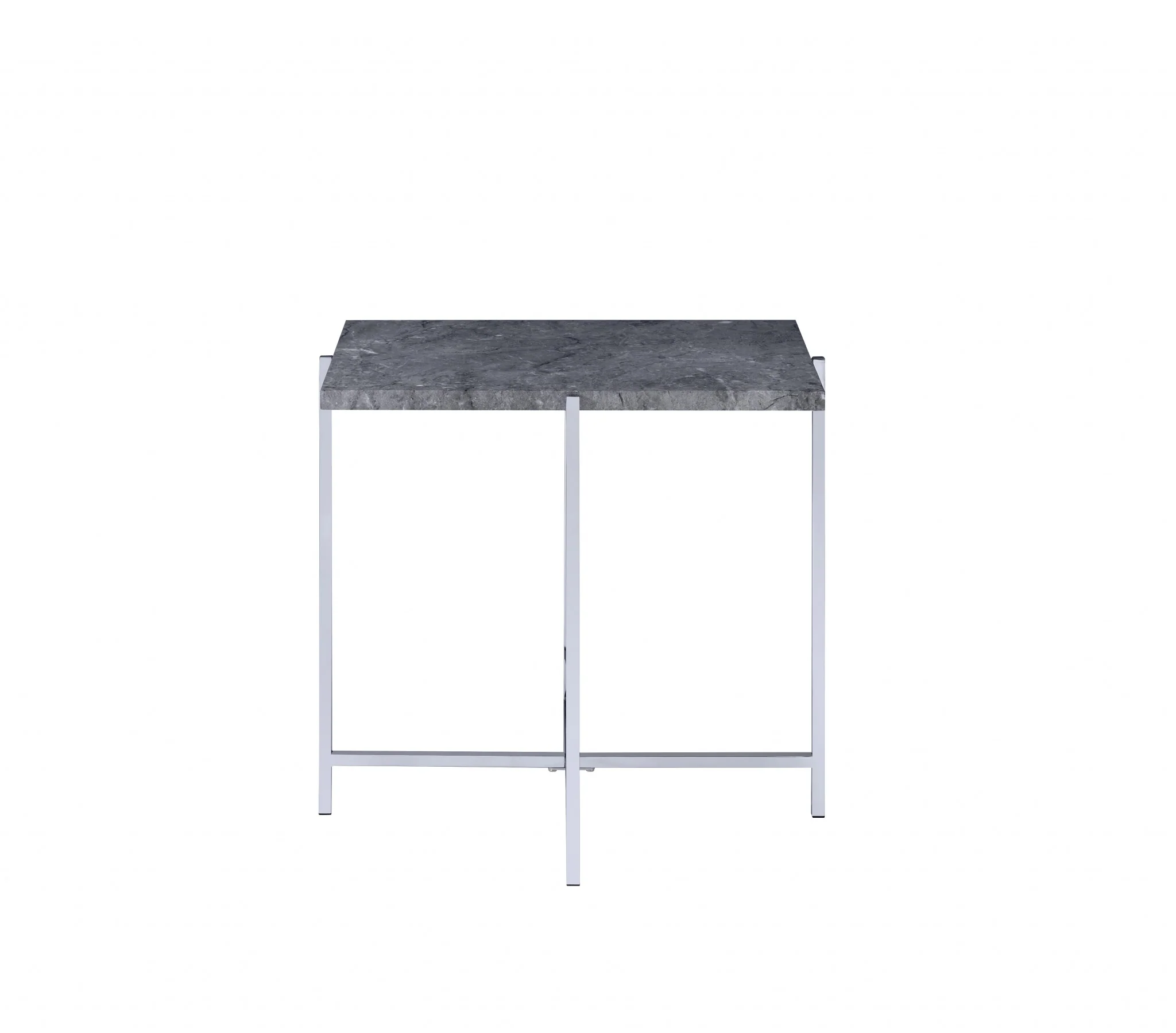 24" Chrome And Faux Marble Manufactured Wood And Metal Rectangular End Table By Homeroots - Image 3