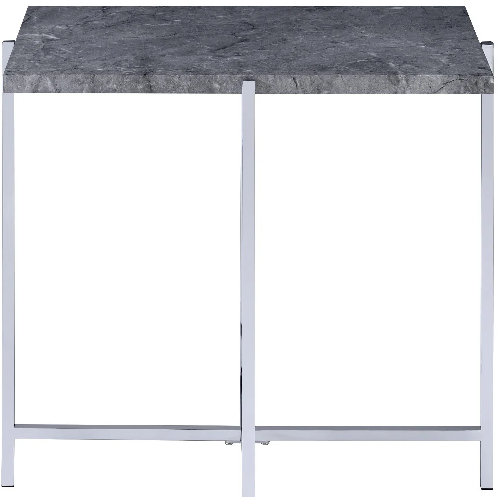 24" Chrome And Faux Marble Manufactured Wood And Metal Rectangular End Table By Homeroots - Image 4
