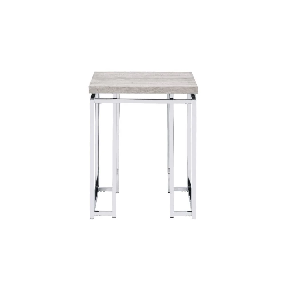 24" Chrome And Natural Oak Manufactured Wood And Metal Square End Table By Homeroots - Image 2