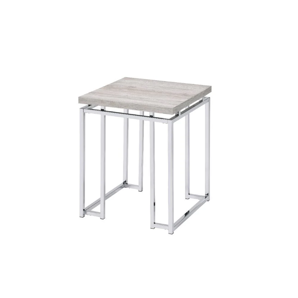24" Chrome And Natural Oak Manufactured Wood And Metal Square End Table By Homeroots - Image 3