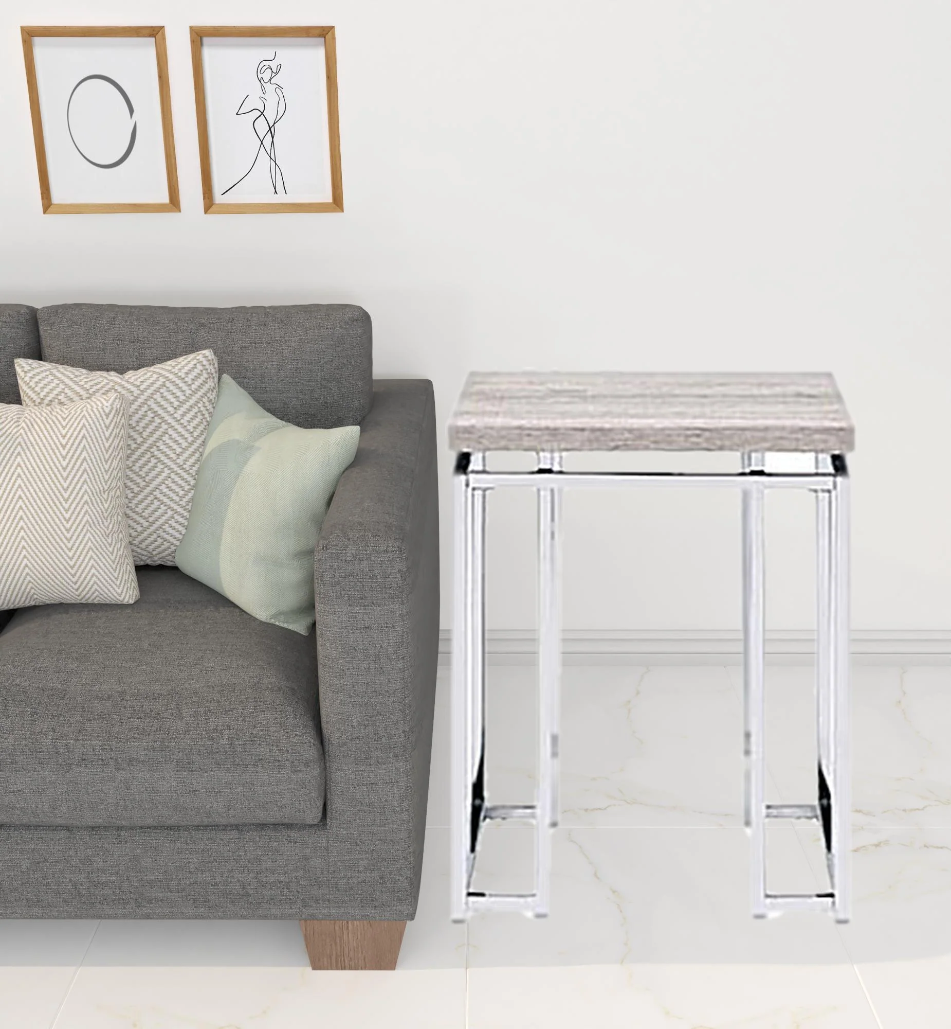 24" Chrome And Natural Oak Manufactured Wood And Metal Square End Table By Homeroots - Image 4