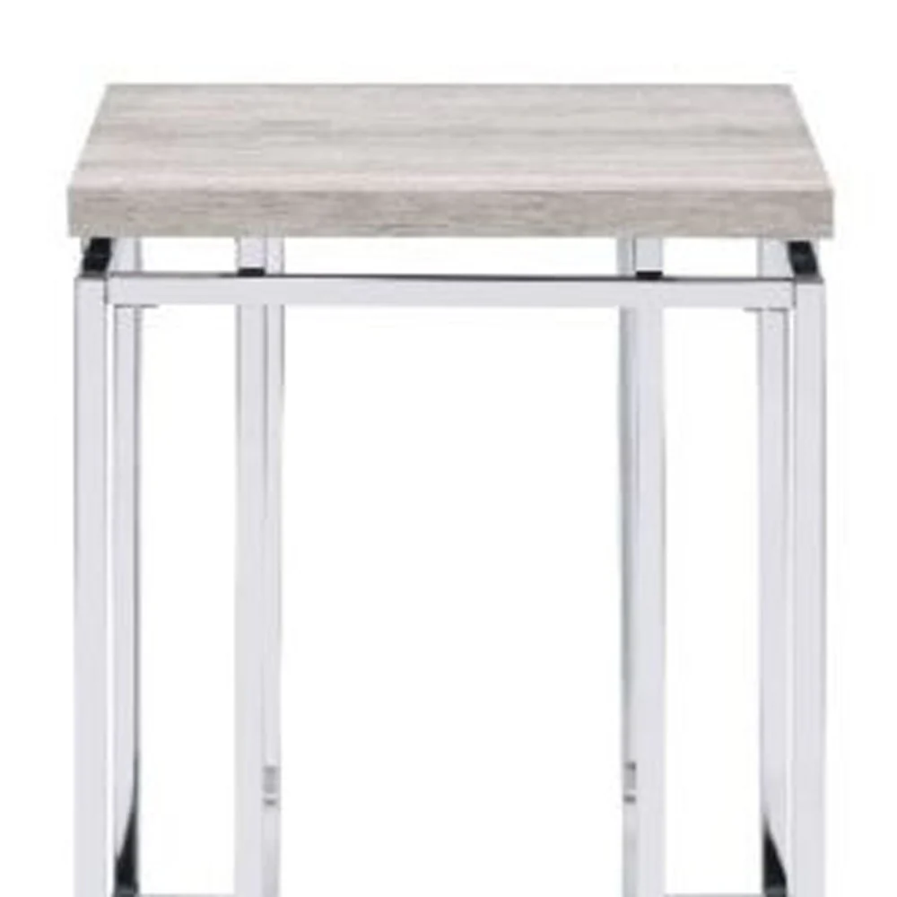 24" Chrome And Natural Oak Manufactured Wood And Metal Square End Table By Homeroots - Image 6