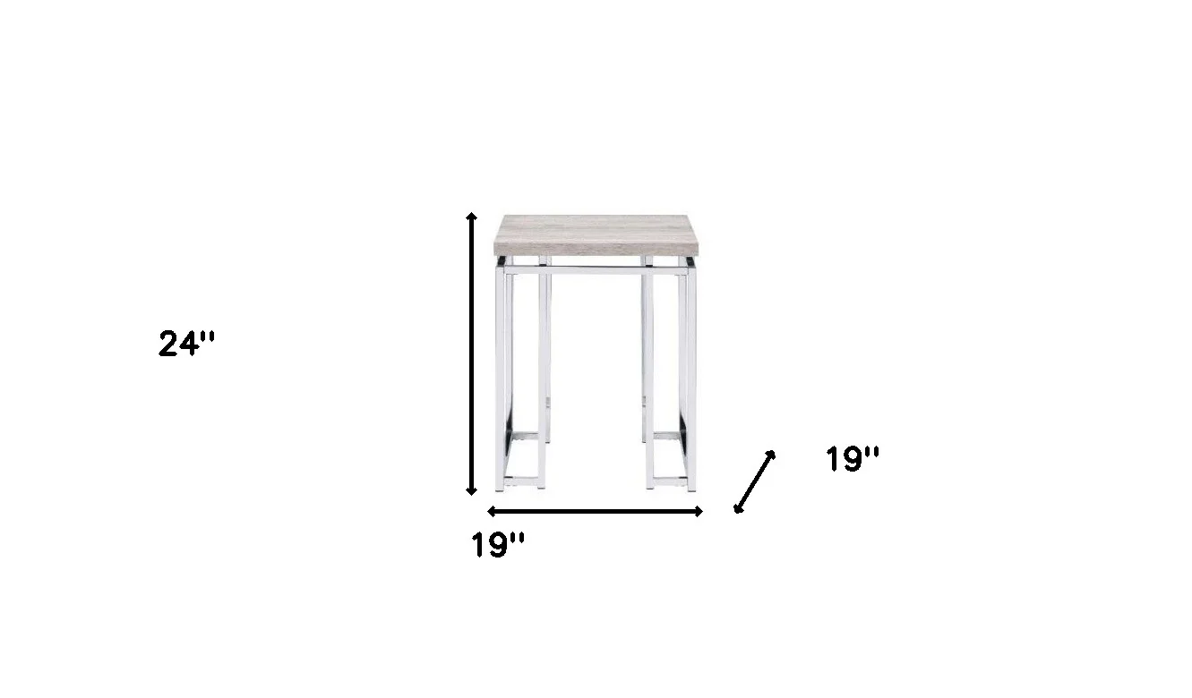 24" Chrome And Natural Oak Manufactured Wood And Metal Square End Table By Homeroots - Image 7