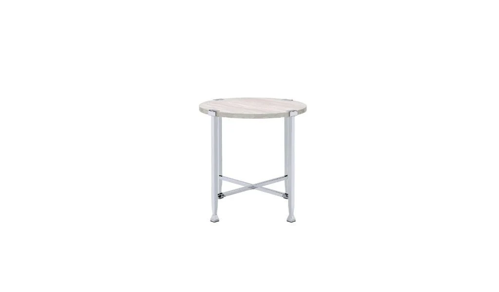 24" Chrome And White Oak Manufactured Wood And Metal Round End Table By Homeroots - Image 2