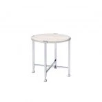 24" Chrome And White Oak Manufactured Wood And Metal Round End Table By Homeroots - Image 3