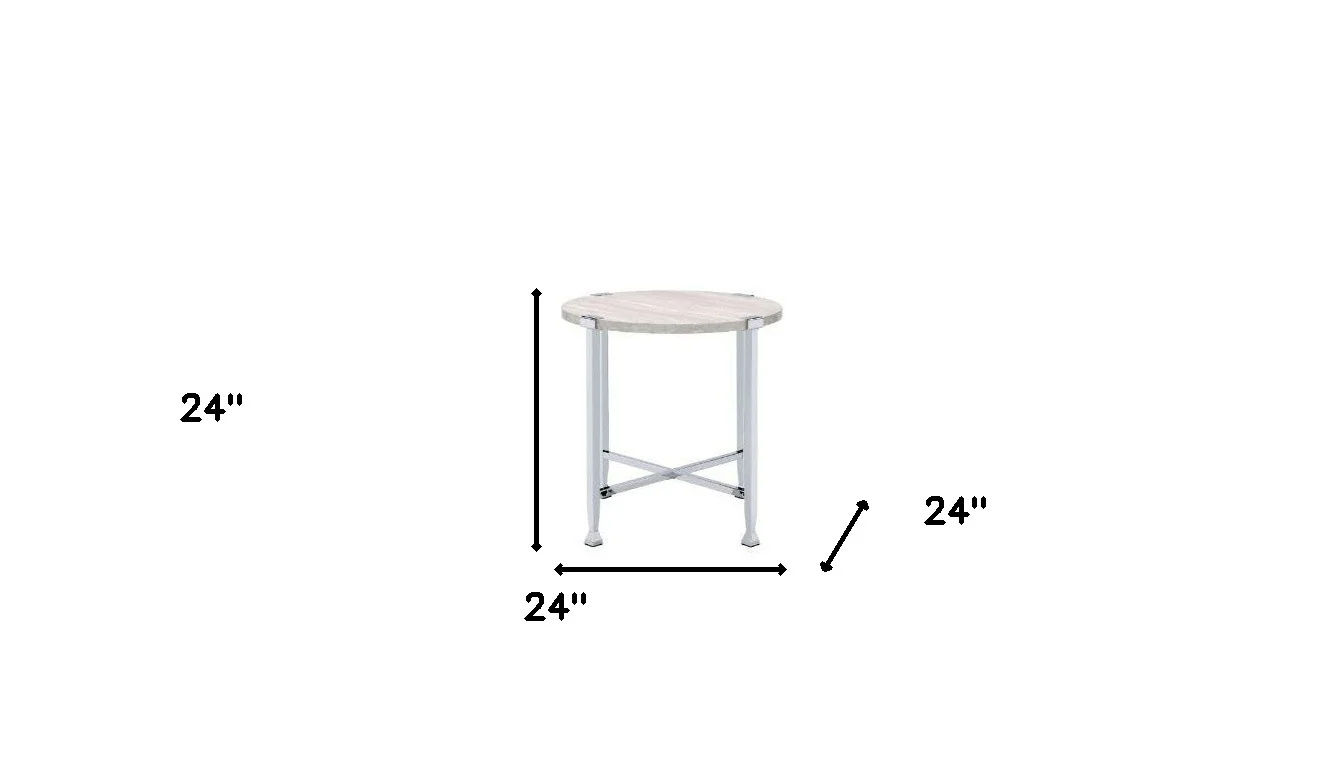 24" Chrome And White Oak Manufactured Wood And Metal Round End Table By Homeroots - Image 6
