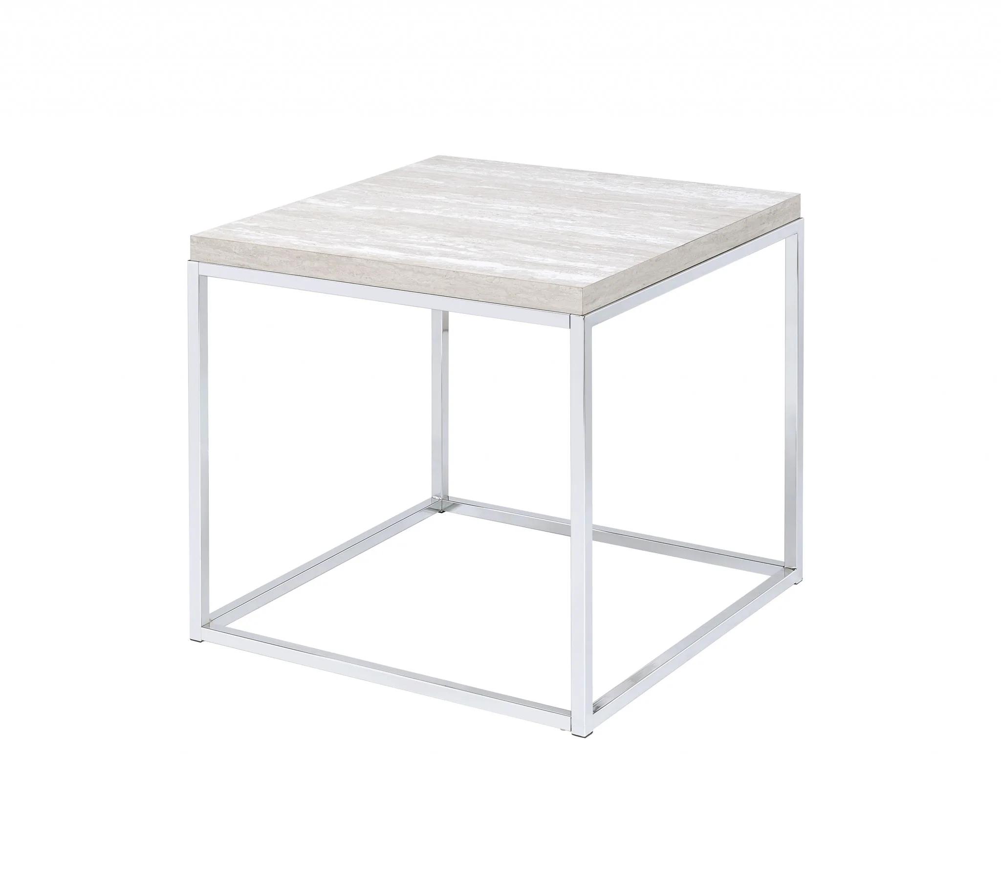 24" Chrome And White Oak Manufactured Wood And Metal Square End Table By Homeroots - Image 2