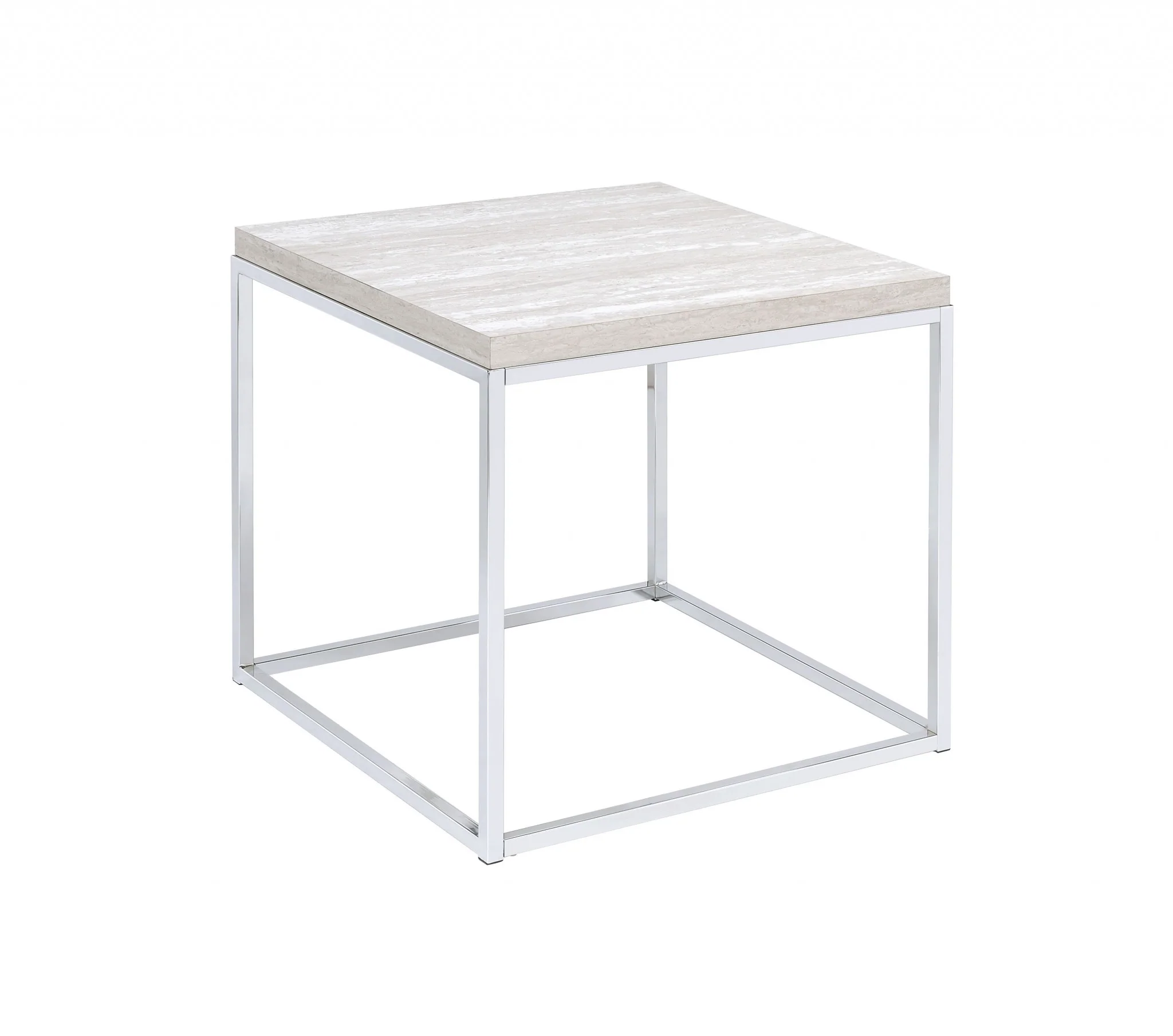 24" Chrome And White Oak Manufactured Wood And Metal Square End Table By Homeroots - Image 3