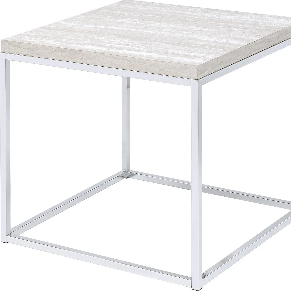 24" Chrome And White Oak Manufactured Wood And Metal Square End Table By Homeroots - Image 4