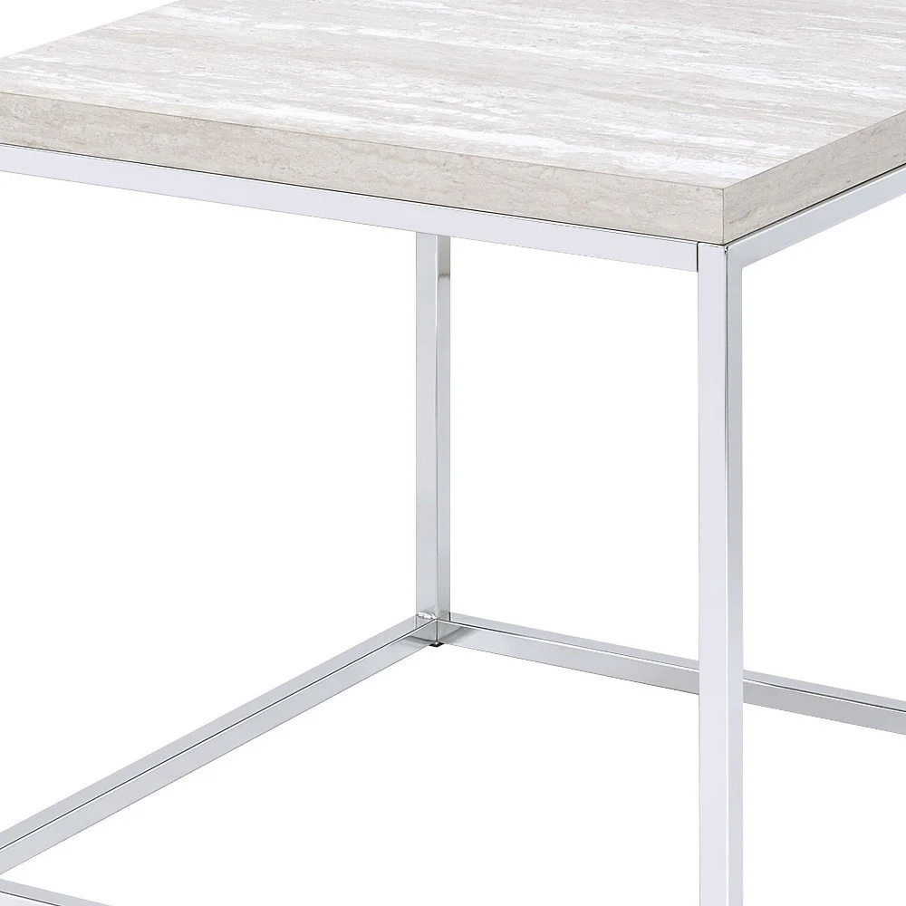 24" Chrome And White Oak Manufactured Wood And Metal Square End Table By Homeroots - Image 5