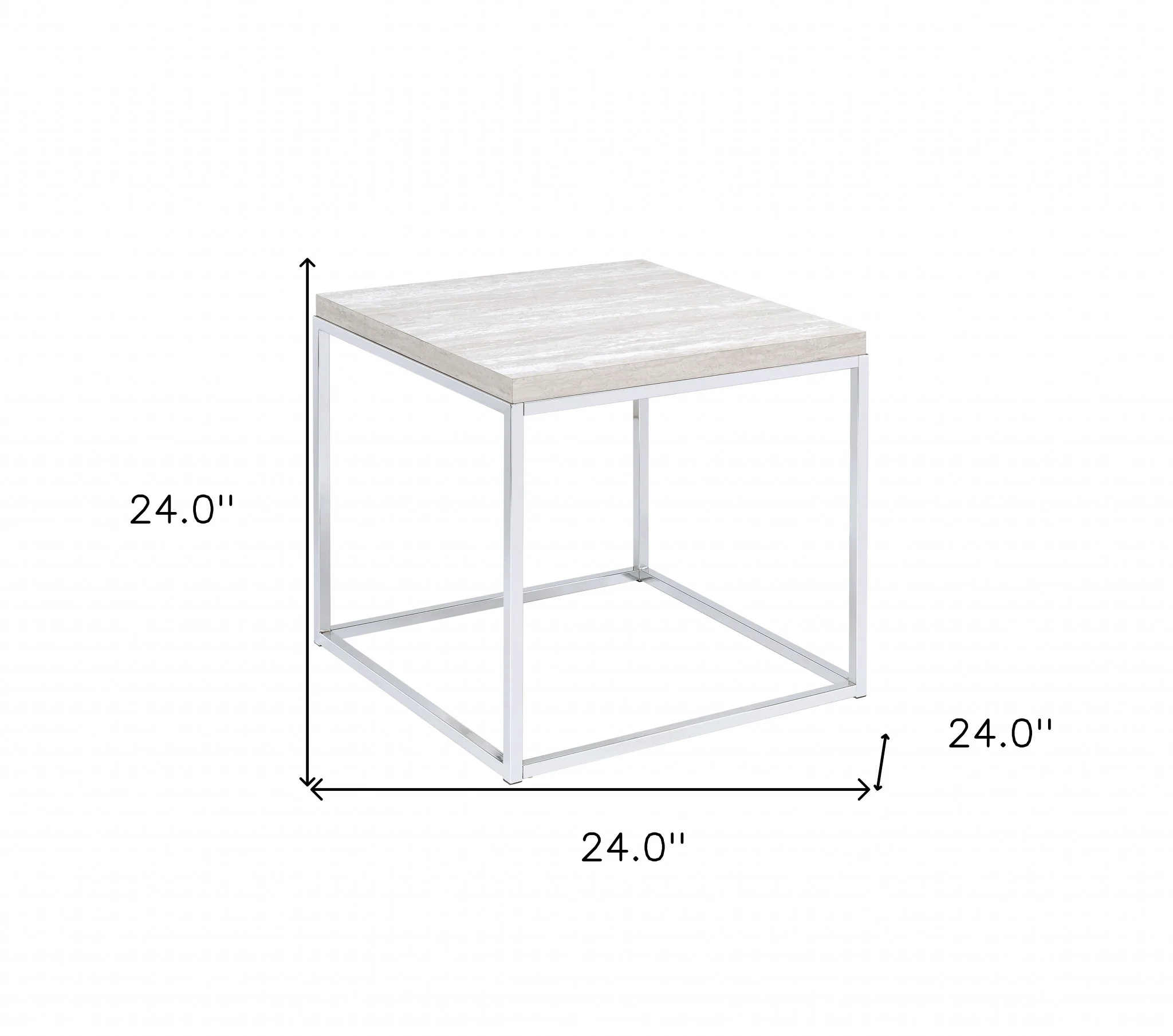 24" Chrome And White Oak Manufactured Wood And Metal Square End Table By Homeroots - Image 6