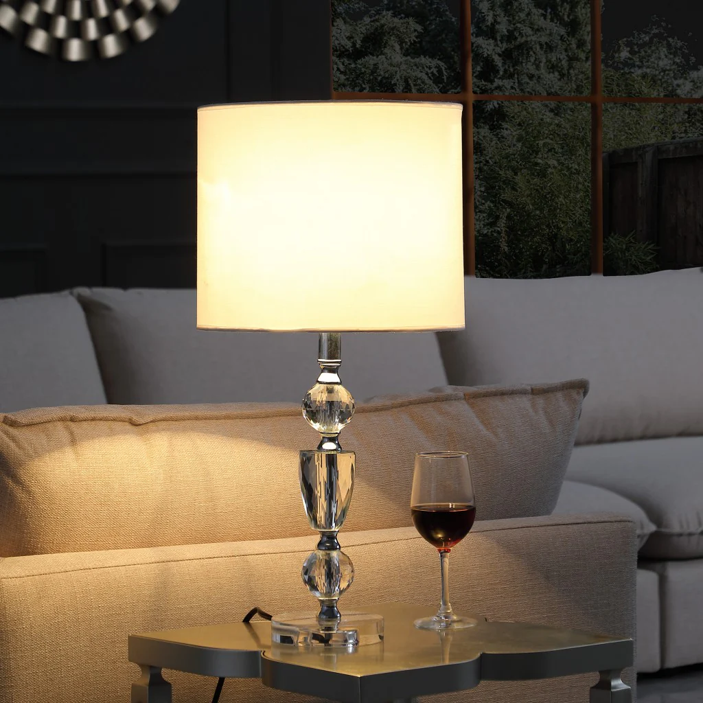 24" Clear Cut Faux Crystal Glam Table Lamp With White Classic Drum Shade By Homeroots - Image 4