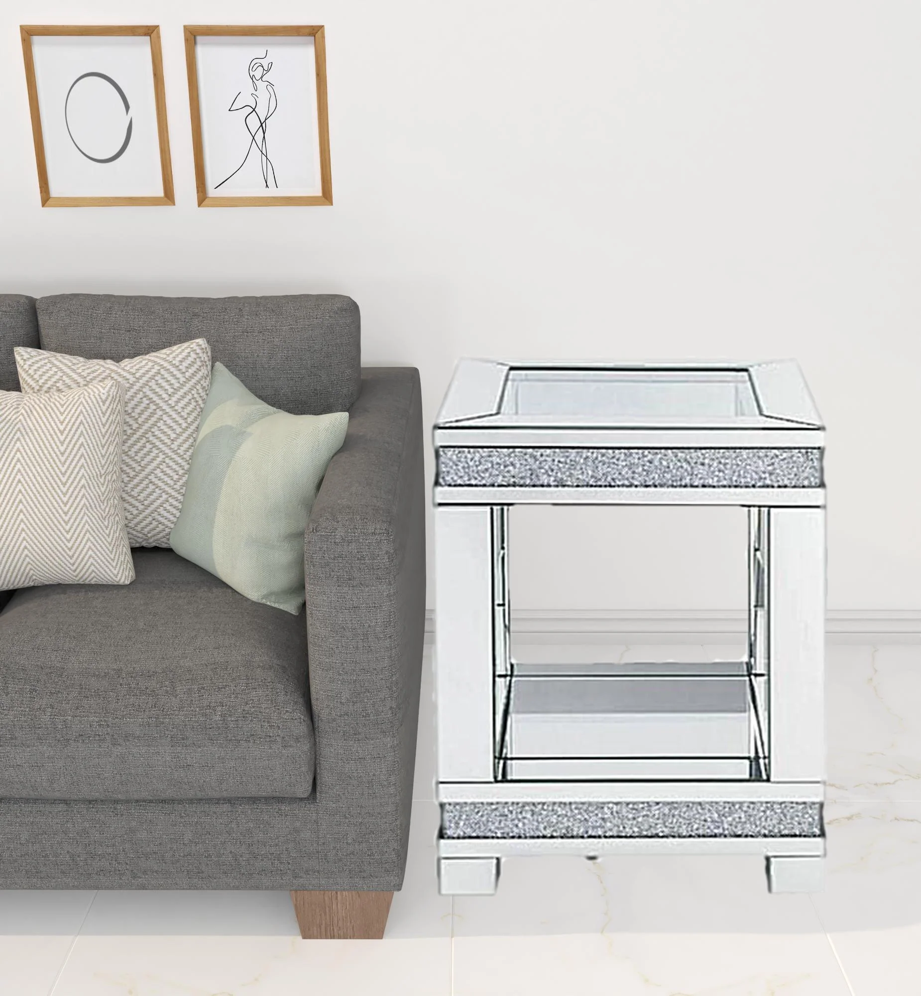 24" Clear Glass And Manufactured Wood Square End Table With Shelf By Homeroots - Image 2