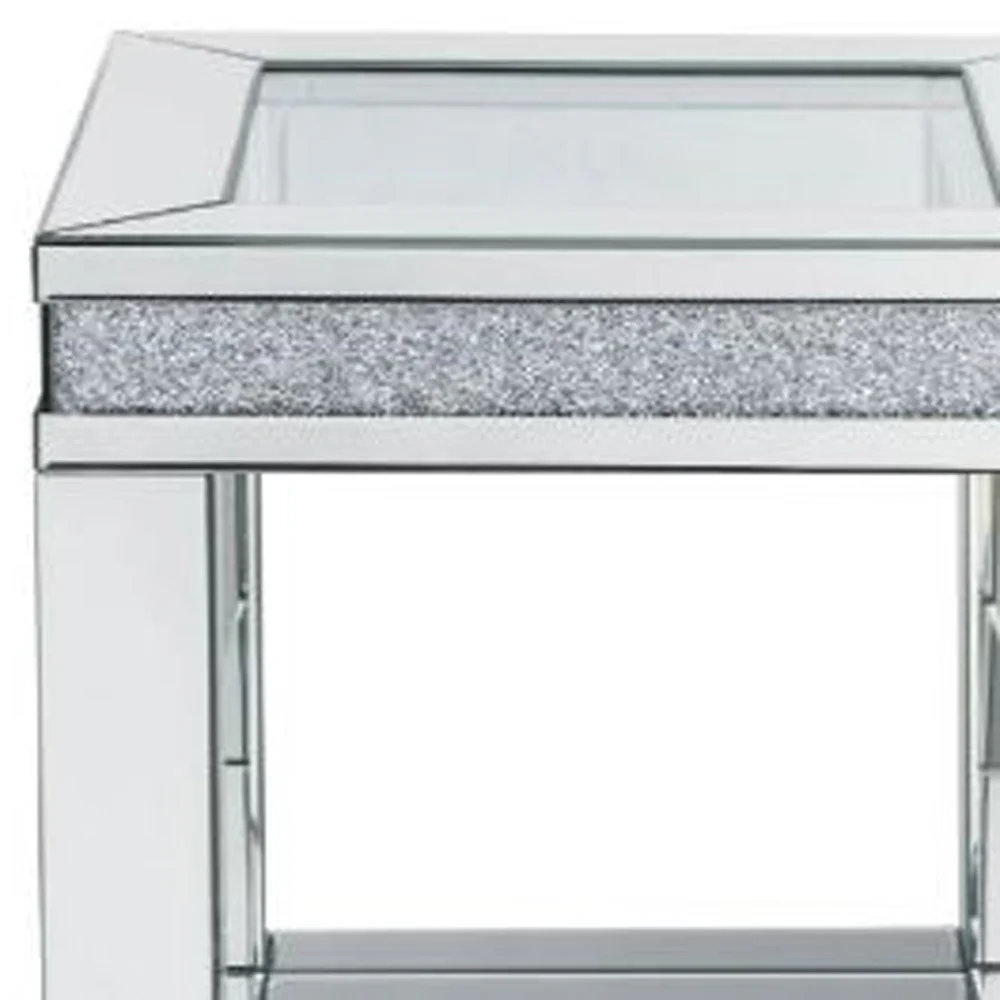 24" Clear Glass And Manufactured Wood Square End Table With Shelf By Homeroots - Image 3