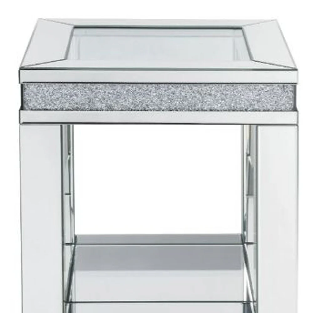 24" Clear Glass And Manufactured Wood Square End Table With Shelf By Homeroots - Image 4