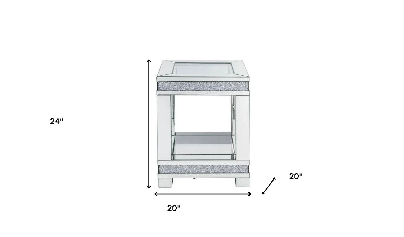24" Clear Glass And Manufactured Wood Square End Table With Shelf By Homeroots - Image 5
