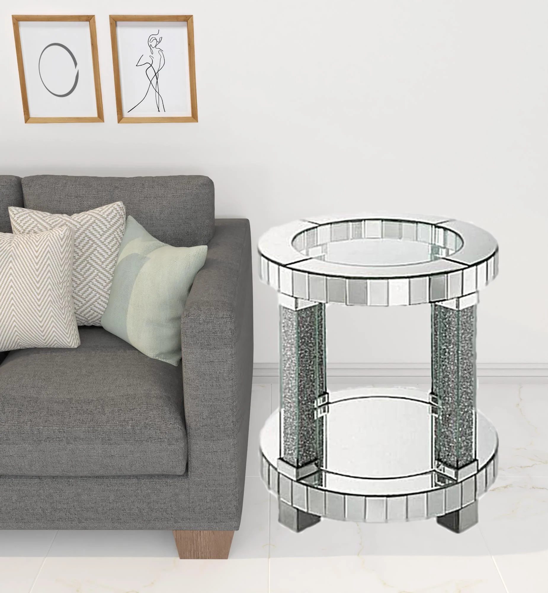 24" Clear Glass And Mirrored Round End Table With Shelf By Homeroots - Image 2