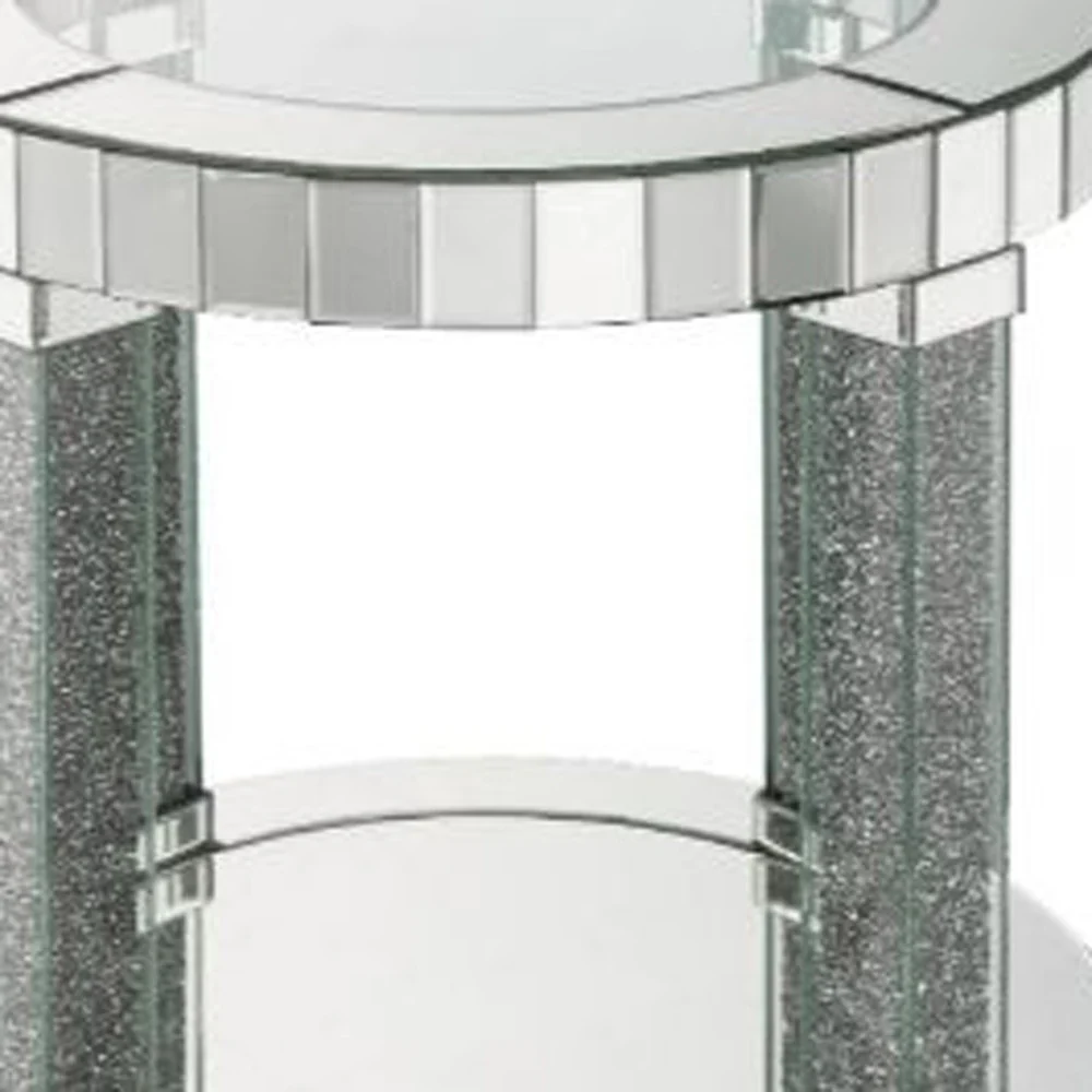 24" Clear Glass And Mirrored Round End Table With Shelf By Homeroots - Image 3