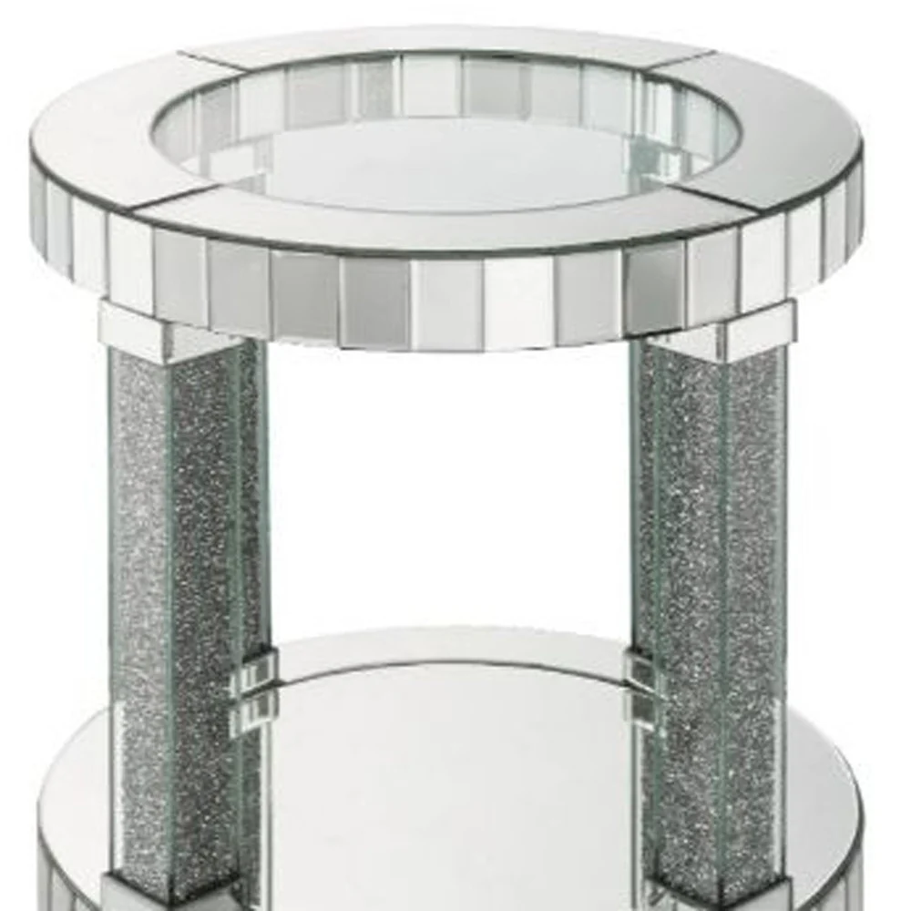 24" Clear Glass And Mirrored Round End Table With Shelf By Homeroots - Image 4