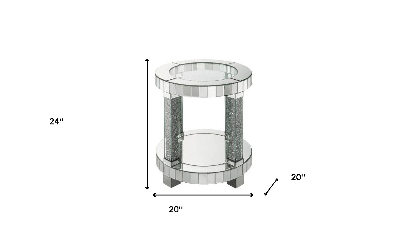 24" Clear Glass And Mirrored Round End Table With Shelf By Homeroots - Image 5