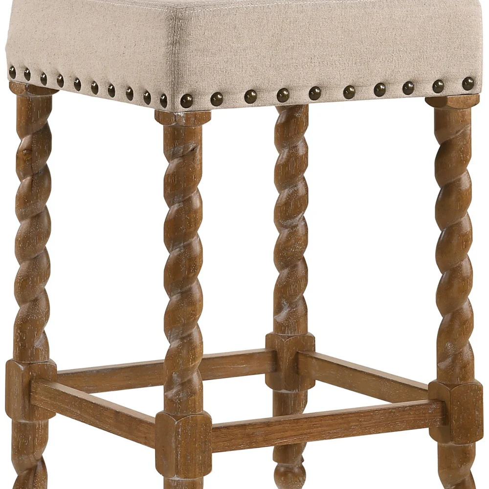 24" Cream And Natural Faux Leather And Solid Wood Backless Counter Height Bar Chair With Footrest By Homeroots - Image 4
