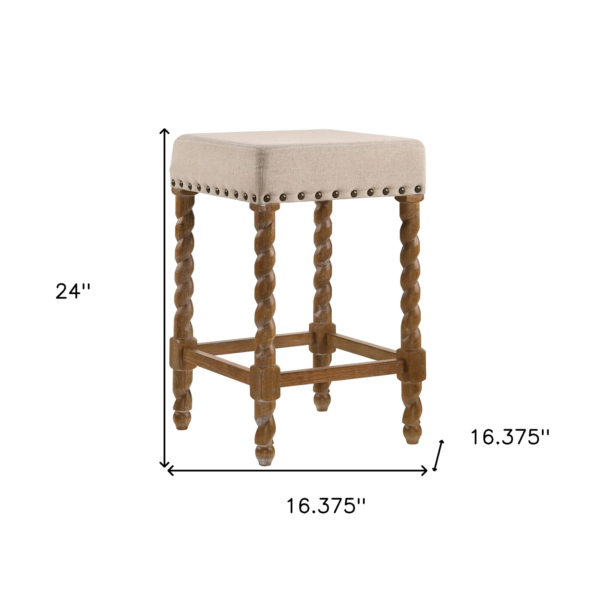 24" Cream And Natural Faux Leather And Solid Wood Backless Counter Height Bar Chair With Footrest By Homeroots - Image 5