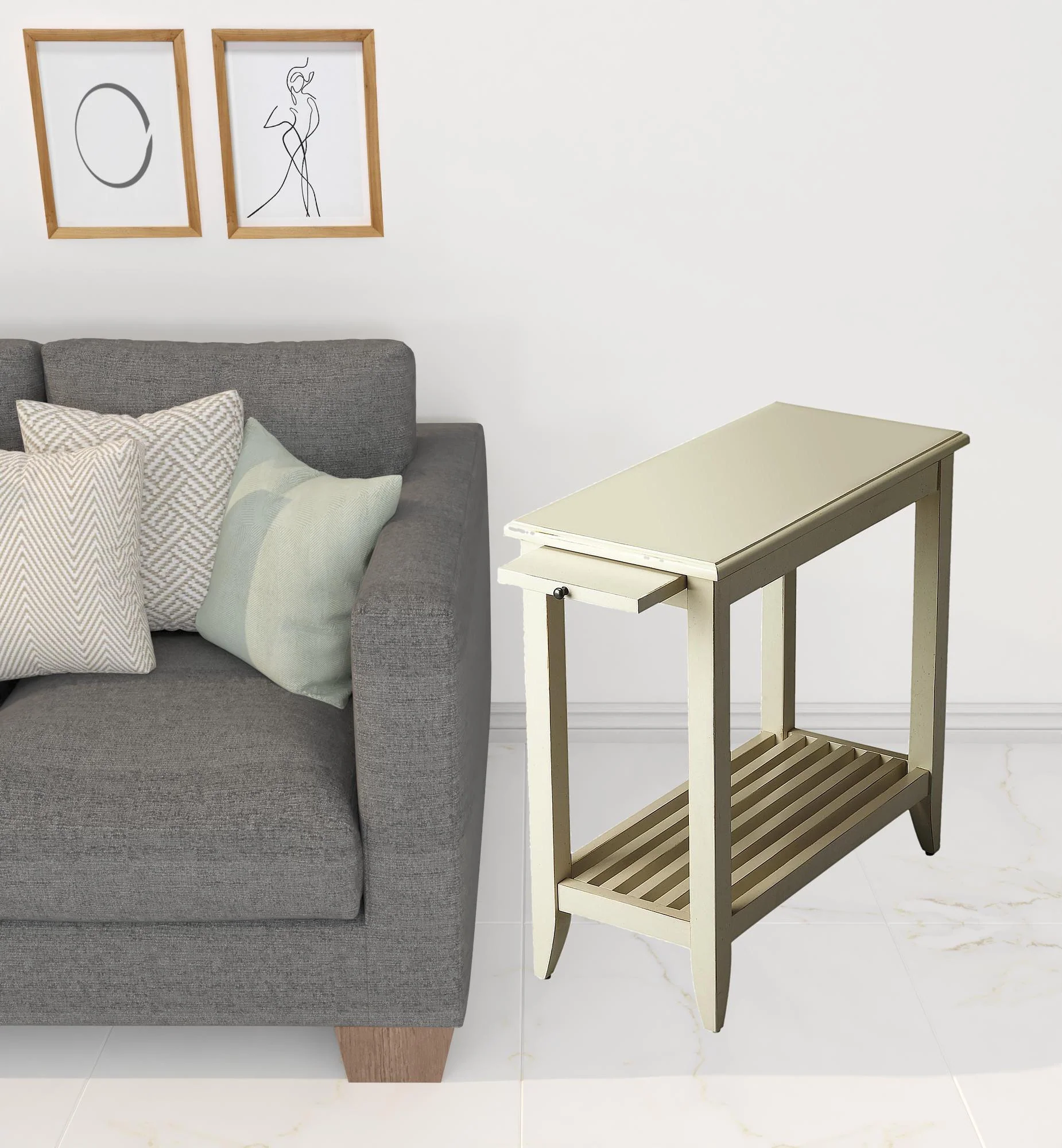 24" Cream White Rectangular End Table With Shelf By Homeroots - Image 2