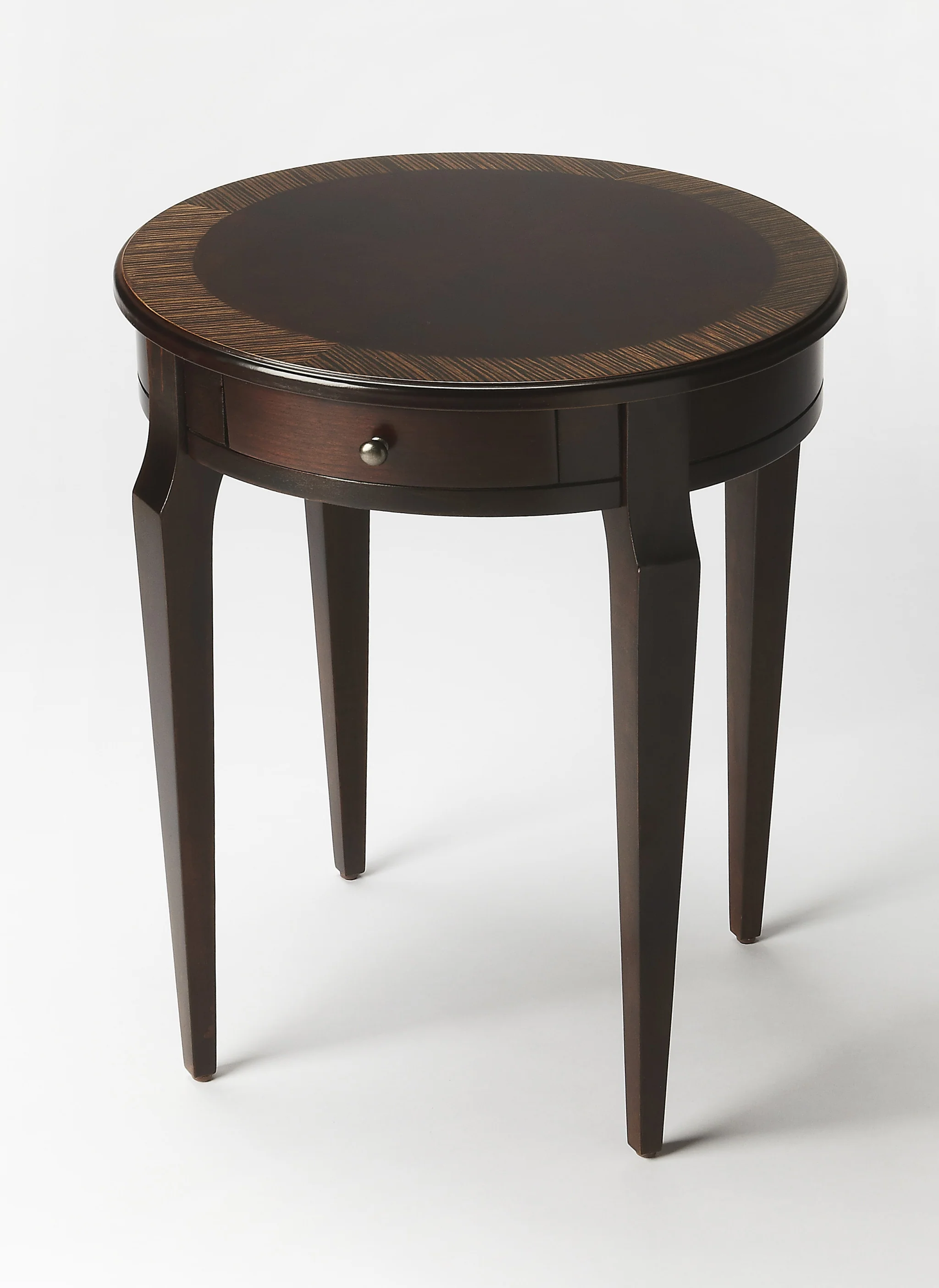 24" Dark Brown And Cherry Nouveau Manufactured Wood Round End Table With Drawer By Homeroots - Image 2